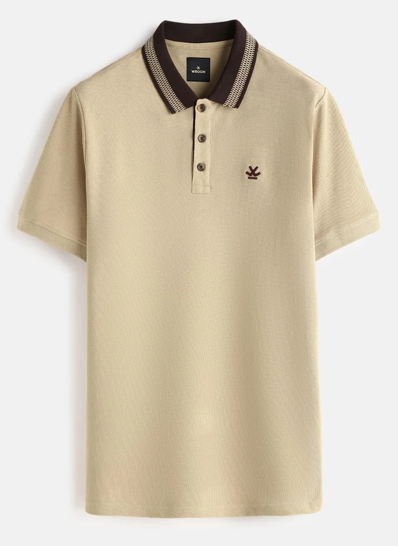 روجن Casual Jacquard Collar Polo T-Shirt | Khaki
